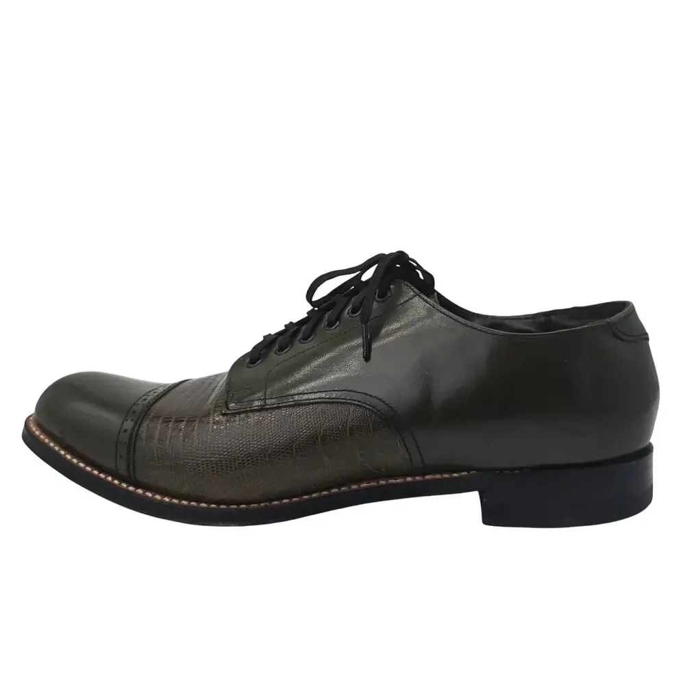 Stacy Adams Madison Cap Toe Oxford Olive Kidskin Lizard Print Dress Shoe Men 9D
